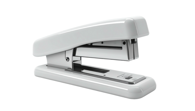 A pristine white stapler on a solid black background, perfect for office needs