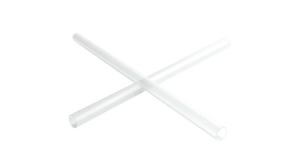 Two transparent, cylindrical objects crossing each other, set against black