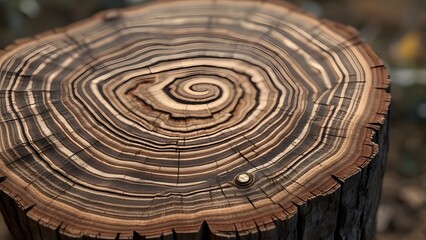 Detailed Cross Section of Tree Trunk Showing Growth Rings and Texture
