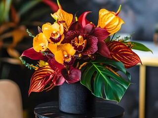 Vibrant Autumn Orchid and Anthurium Flower Arrangement