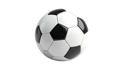 A classic soccer ball with black and white panels floats against a black background