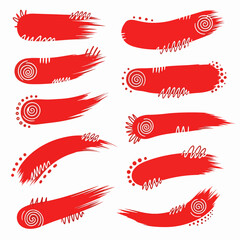 Obraz premium Set of grunge vector labels, badges, and stickers in red and black colors for design collection