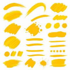 Vector collection of Yellow paint brush hand drawn grunge banners backgrounds	