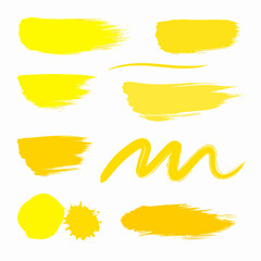 Vector collection of Yellow paint brush hand drawn grunge banners backgrounds	