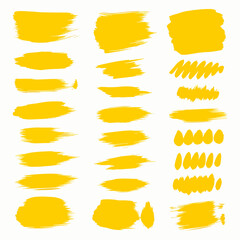 Vector collection of Yellow paint brush hand drawn grunge banners backgrounds	