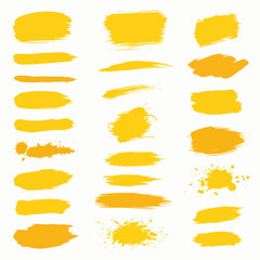 Vector collection of Yellow paint brush hand drawn grunge banners backgrounds	