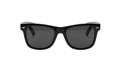Black sunglasses, classic style, front view, against a black background