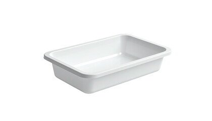 A white rectangular basin with rounded corners is set against a black background