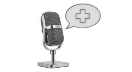 Isolated Retro Microphone with Medical Cross Speech Bubble for Healthcare Podcast