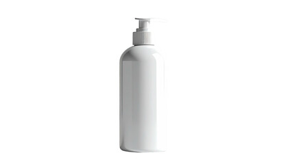 A sleek white bottle with a pump dispenser sits against a solid black background
