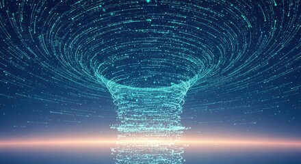 Abstract blue vortex energy spiral formation with light rays and ripples