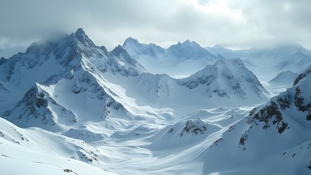 Majestic Winter Mountain Range Panorama Stunning Snow Covered Peaks Landscape
