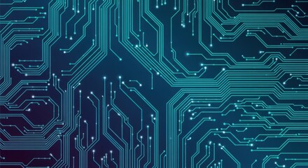 Intricate teal circuit board pattern abstract macro close up technology digital art background