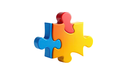 Three colorful jigsaw puzzle pieces assembled, set against a black background