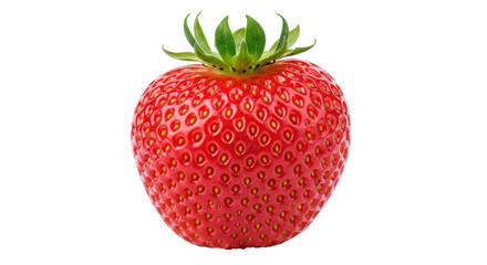 Isolated ripe strawberry with green leaves, delicious and organic fruit, ready to eat