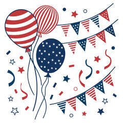 Obraz premium Red white and blue balloons and bunting for celebration vector illustration
