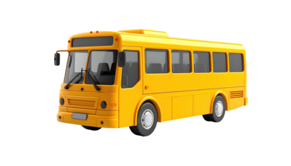 Yellow public transport vehicle rendered, side view, with windows and tires