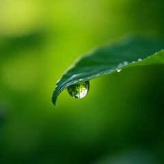 Water Droplet on Green Leaf in Nature