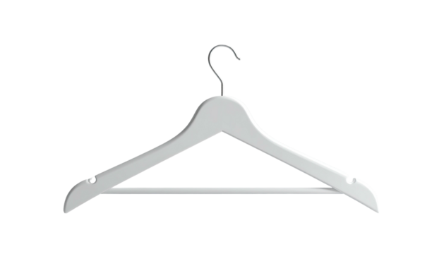 Isolated white wooden clothes hanger with shadow against a solid black backdrop