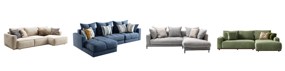 Fototapeta premium modern stylish sofas in various designs and colors on transparent background