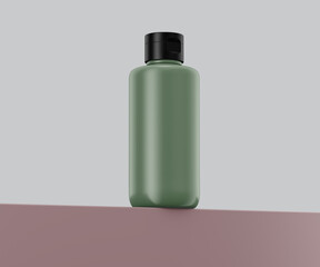 Sleek green cosmetic product bottle with black flip cap. 3d illustration