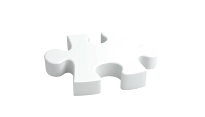 A 3D rendered, white jigsaw puzzle piece floating against a black background