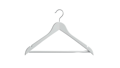 A light grey wooden garment hanger with a metal hook against a black background