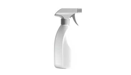 A white, ergonomic trigger sprayer bottle with a sleek, curved design