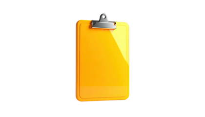 Bright orange clipboard with a shiny surface and a clip on a black backdrop