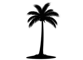 Black silhouette of a palm tree, summer theme, transparent background