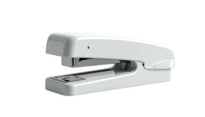 White stapler, isolated on black background, simple design, professional office tool