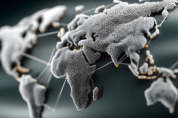 Abstract Global Connectivity Network on Metallic World Map for Technology and Communication Design