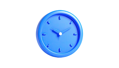 A blue 3D rendered clock isolated against a black background, showing hands at ten past two