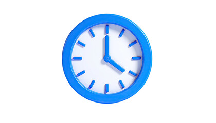 Blue-rimmed clock with white face and blue hands against a black background