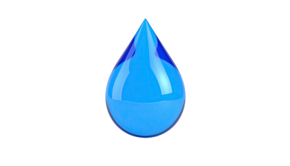 A luminous, translucent water droplet with a deep blue interior against black