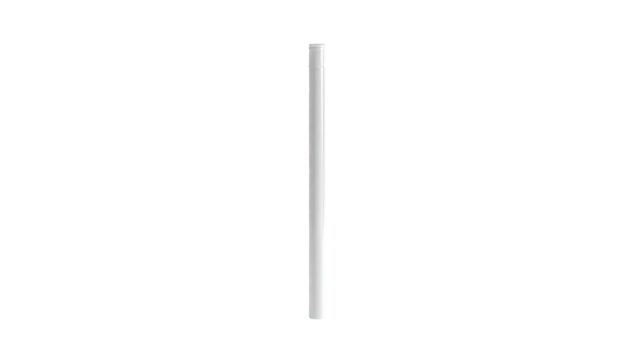Vertical, white, cylindrical form against a black backdrop. Simple and minimalist
