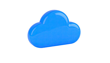 Glossy, bright blue, three-dimensional cloud icon set against a black background