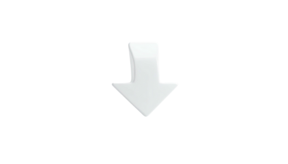 A glossy white arrow pointing downward against a black background