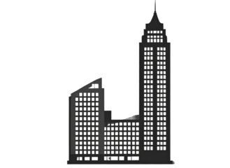 Black silhouette of a tall building or skyscraper, transparent background 