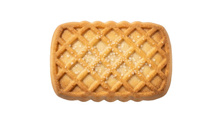 Isolated rectangular cookie with lattice pattern and sugar sprinkling on top for snacking