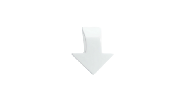 A glossy white arrow pointing downward against a black background