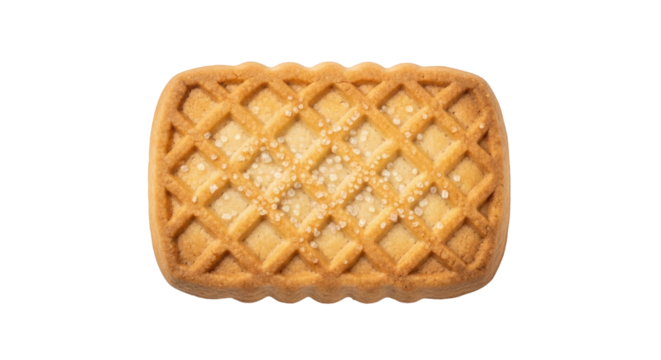 Isolated rectangular cookie with lattice pattern and sugar sprinkling on top for snacking