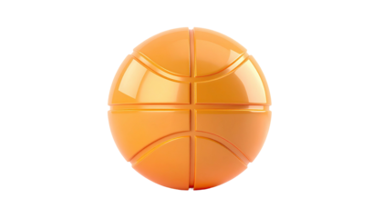 Glossy orange sphere, basketball design with black background. Clean rendering