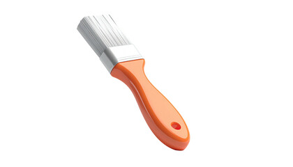 A bright orange paintbrush with white bristles, floating against a black background