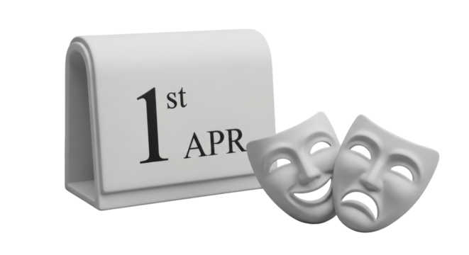 Isolated Calendar and comedy and tragedy masks representing April Fools' Day celebration