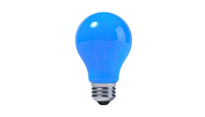 Glowing blue electric lightbulb, silhouetted against a stark black background