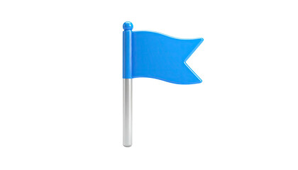3D-rendered blue flag icon with a silver pole and a black background