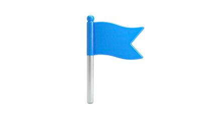 3D-rendered blue flag icon with a silver pole and a black background