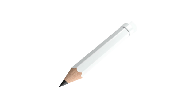 Isolated white pencil angled right, against a stark black background, 3D rendered