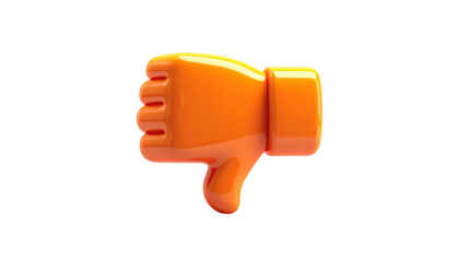 Shiny orange 3D thumbs-down emoji on a pitch black background